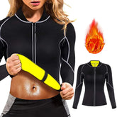 Sauna Suit for Women Sweat Body Shaper Hot Thermal Fat Burning Waist Trainer Long Sleeves Zipper Shirts Workout Shapewear Tops