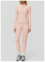 2PCS Yoga Set Workout Sets Women Sportswear Gym Clothing Fitness Zipper Long Sleeve High Waist Leggings Sports Suits Yoga Suit