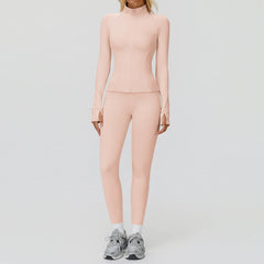 2PCS Yoga Set Workout Sets Women Sportswear Gym Clothing Fitness Zipper Long Sleeve High Waist Leggings Sports Suits Yoga Suit