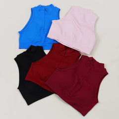 VEQKING 1/4 Zip Tank Top Women Racer Back Yoga Vest with Pads Lapel Sports Crop Tops Shockproof Dynamic Gym Workout Bra Tops