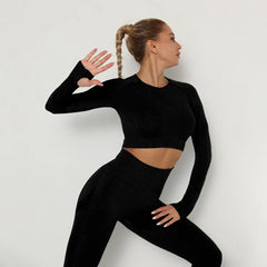 Solid Color seamless gym Yoga Set Legging +sport bra+short+long sleeves Tracksuit Women Gym Suit Comprehensive Training Jogging