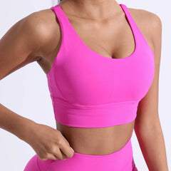 Solid color Tight Women cross Back shoulder straps fitness Bra Top +High waist Yoga Leggings 2pc Gym Yoga Set Athletic sportwear