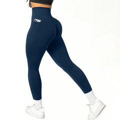 High Waisted Seamless Yoga Pants Butt Lifting Booty Sculpting Gym Leggings with Side Pockets Sexy Workout Tights for Women
