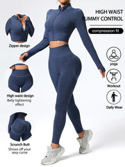 Women's High-Waist Trendy Gym Matching Set Seamless Yoga Outfit Set Sportswear Woman Gym Sports Leggings and Crop Top Activewear