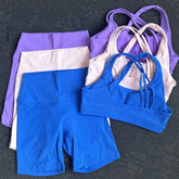 Solid Color Soft Women Gym Yoga Set Shoulder Strap Cross Back Sport Bra+High Waist Yoga Short Legging 2pc Sportwear Workout Wear