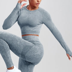 Women's Long Sleeves Round Neck Wash Exercise Activewear Sport Tops Skinny Stretch Activewear Running Wear