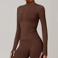 Seamless Yoga Slothes Women's Top Standing Collar Long Sleeved Sports Jacket Running Training Fitness Top Windproof Running Suit