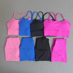 2 Pieces Yoga Clothes Sets Gym Sports Set Fitness Suits Women Cross Back Bra Top High Waist Leggings Running Workout Tracksuit