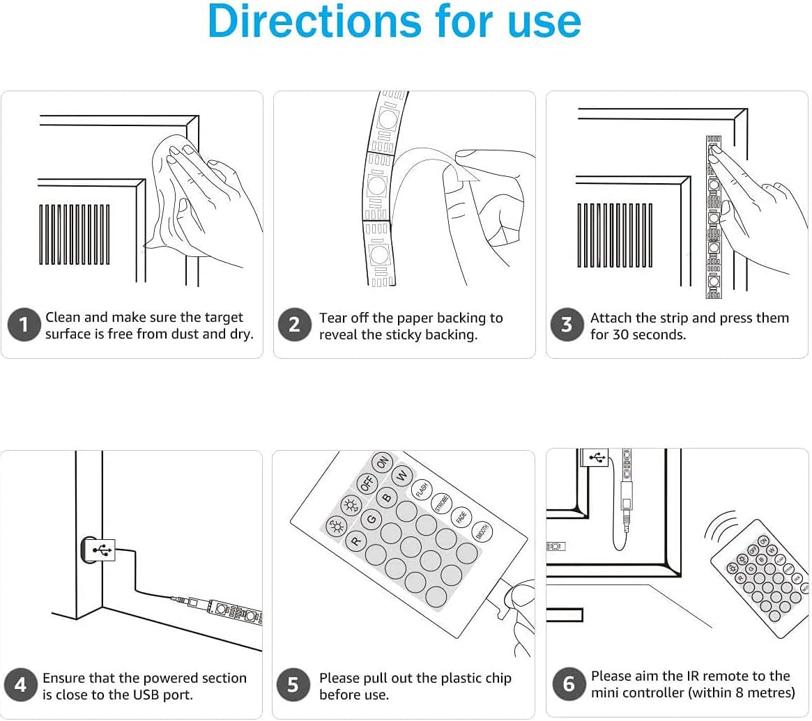 مجموعة إضاءة خلفية تلفزيون 2M LED لزينة خزان السمك للحاسوب المكتبي من البولي كربونات، شاشة RGB مقاومة للماء مع جهاز تحكم عن بعد، تعمل باليو إس بي، من جلوكلوز، متعدد الألوان، 2 ميتر