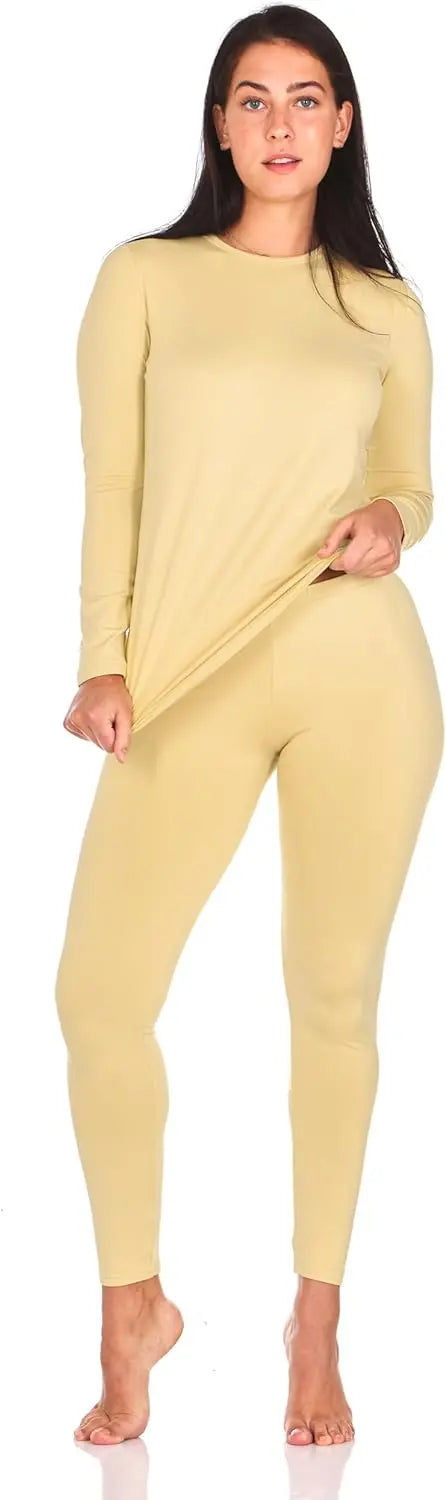 طقم ملابس داخلية حرارية للنساء من ثيرماجين، مكون من بنطلون داخلي مبطن بالصوف، طقم بيجامة مثالي كطبقة ملابس اساسية للطقس البارد SAUDI SHARK | براند سعودي