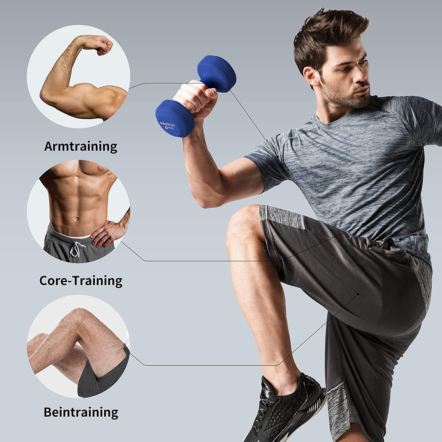 PROIRON Neoprene Dumbbells Weights Exercise & Fitness Dumbbells in 1kg 1.5kg 2kg 3kg 4kg 5kg 6kg 8kg 10kg Pair