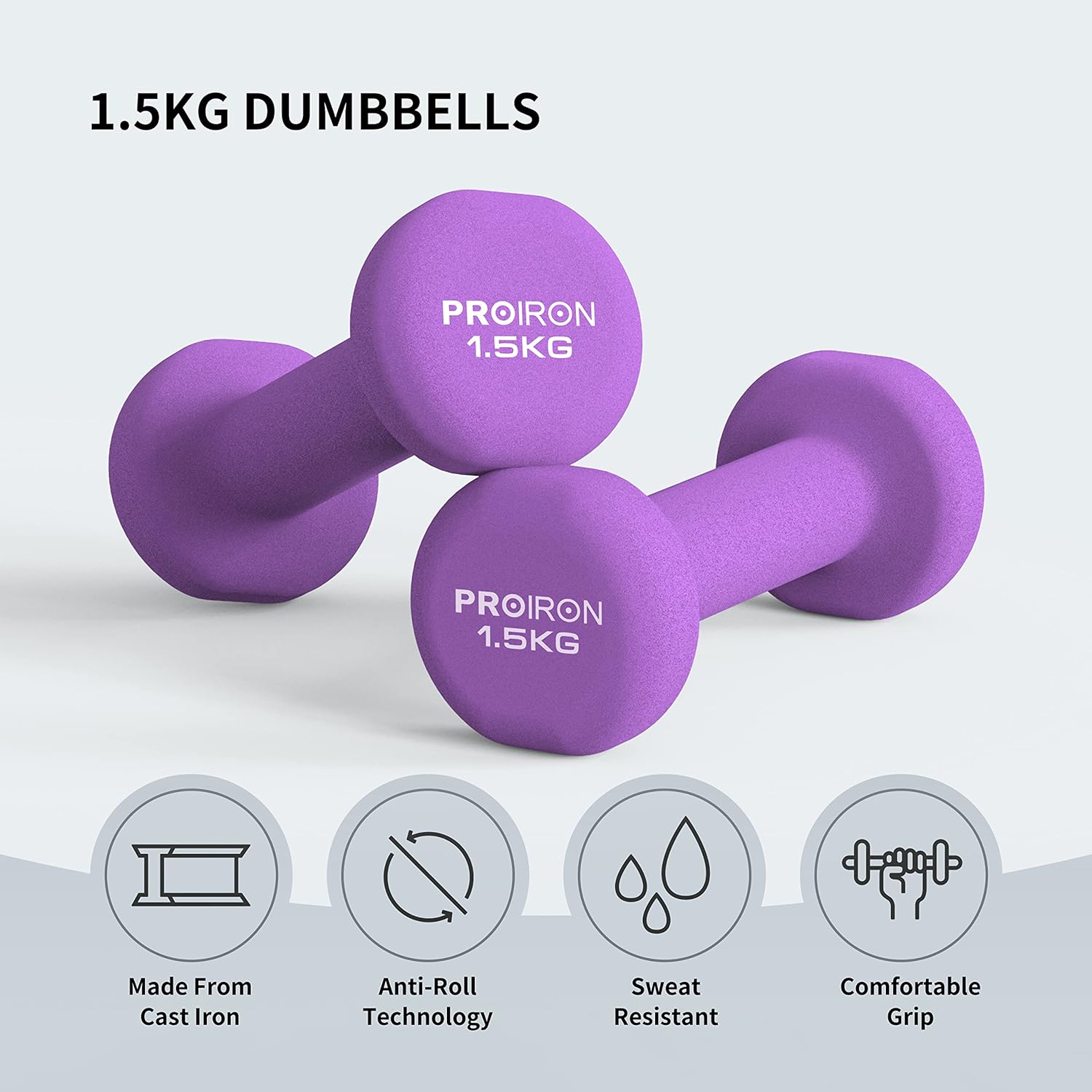 PROIRON Neoprene Dumbbells Weights Exercise & Fitness Dumbbells in 1kg 1.5kg 2kg 3kg 4kg 5kg 6kg 8kg 10kg Pair