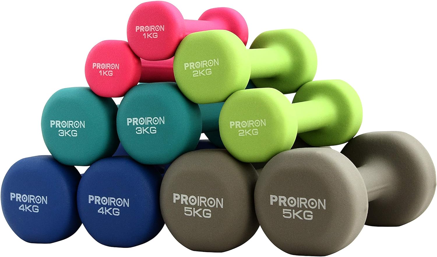PROIRON Neoprene Dumbbells Weights Exercise & Fitness Dumbbells in 1kg 1.5kg 2kg 3kg 4kg 5kg 6kg 8kg 10kg Pair