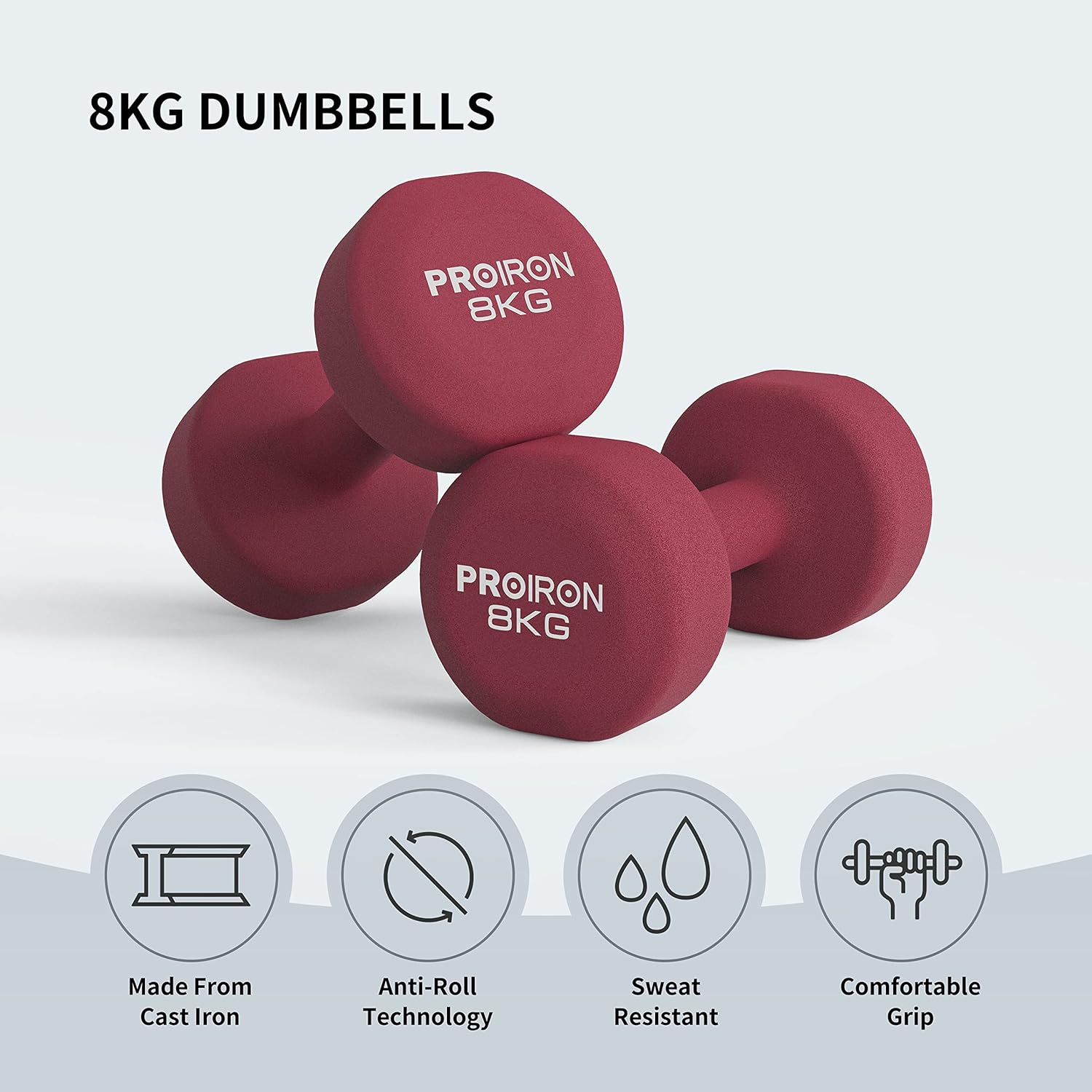 PROIRON Neoprene Dumbbells Weights Exercise & Fitness Dumbbells in 1kg 1.5kg 2kg 3kg 4kg 5kg 6kg 8kg 10kg Pair