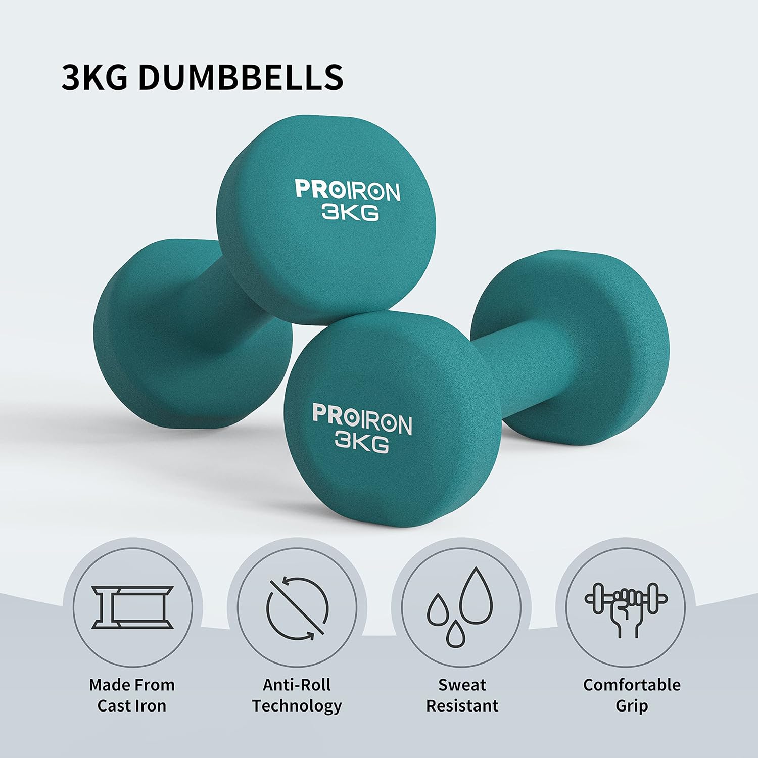 PROIRON Neoprene Dumbbells Weights Exercise & Fitness Dumbbells in 1kg 1.5kg 2kg 3kg 4kg 5kg 6kg 8kg 10kg Pair