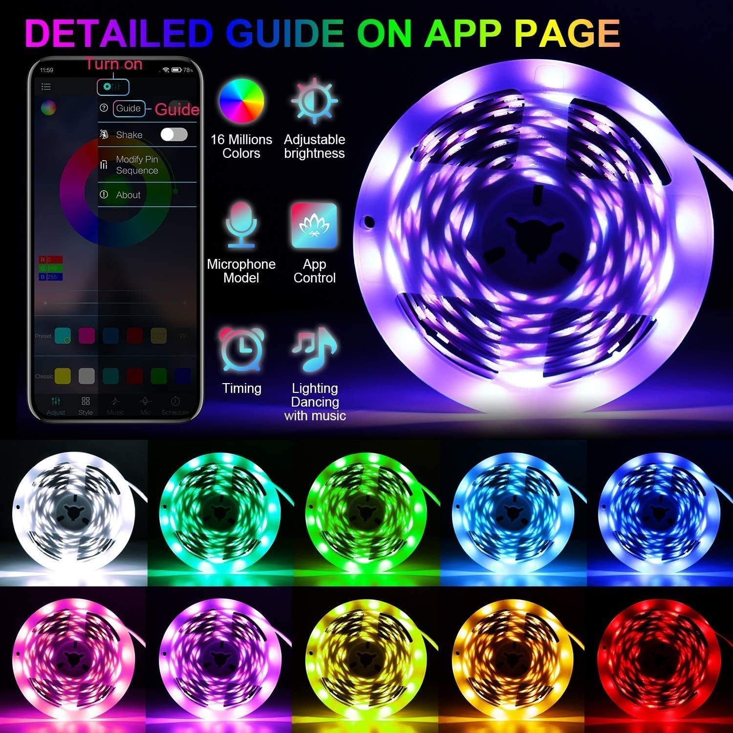 مجموعة إضاءة خلفية تلفزيون 2M LED لزينة خزان السمك للحاسوب المكتبي من البولي كربونات، شاشة RGB مقاومة للماء مع جهاز تحكم عن بعد، تعمل باليو إس بي، من جلوكلوز، متعدد الألوان، 2 ميتر