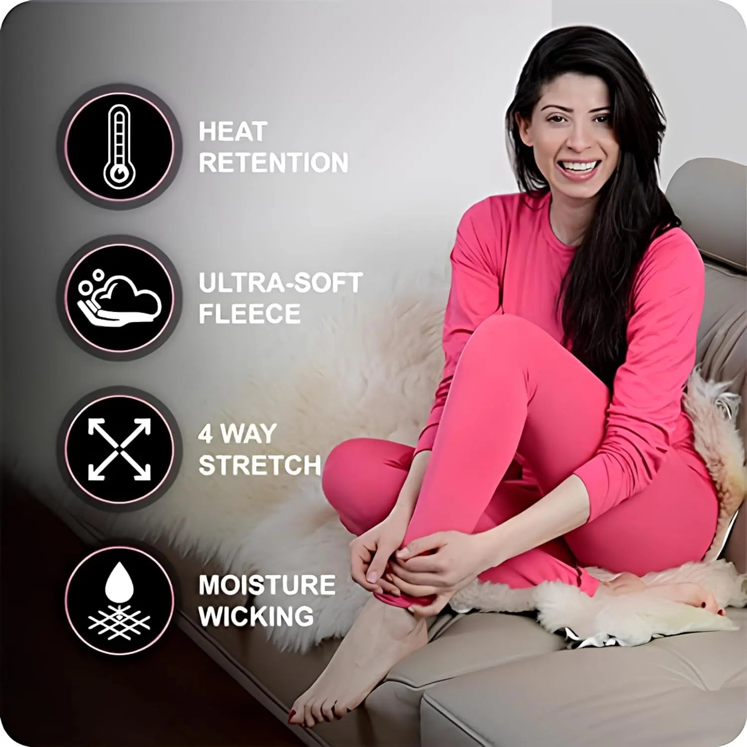 طقم ملابس داخلية حرارية للنساء من ثيرماجين، مكون من بنطلون داخلي مبطن بالصوف، طقم بيجامة مثالي كطبقة ملابس اساسية للطقس البارد SAUDI SHARK | براند سعودي