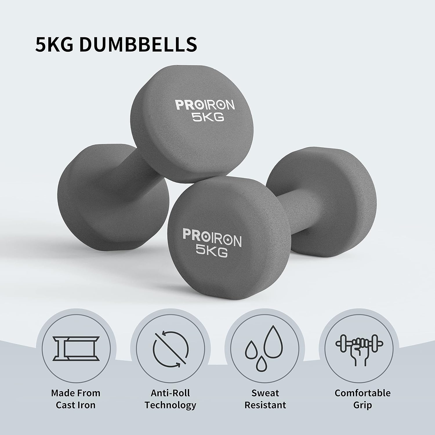 PROIRON Neoprene Dumbbells Weights Exercise & Fitness Dumbbells in 1kg 1.5kg 2kg 3kg 4kg 5kg 6kg 8kg 10kg Pair
