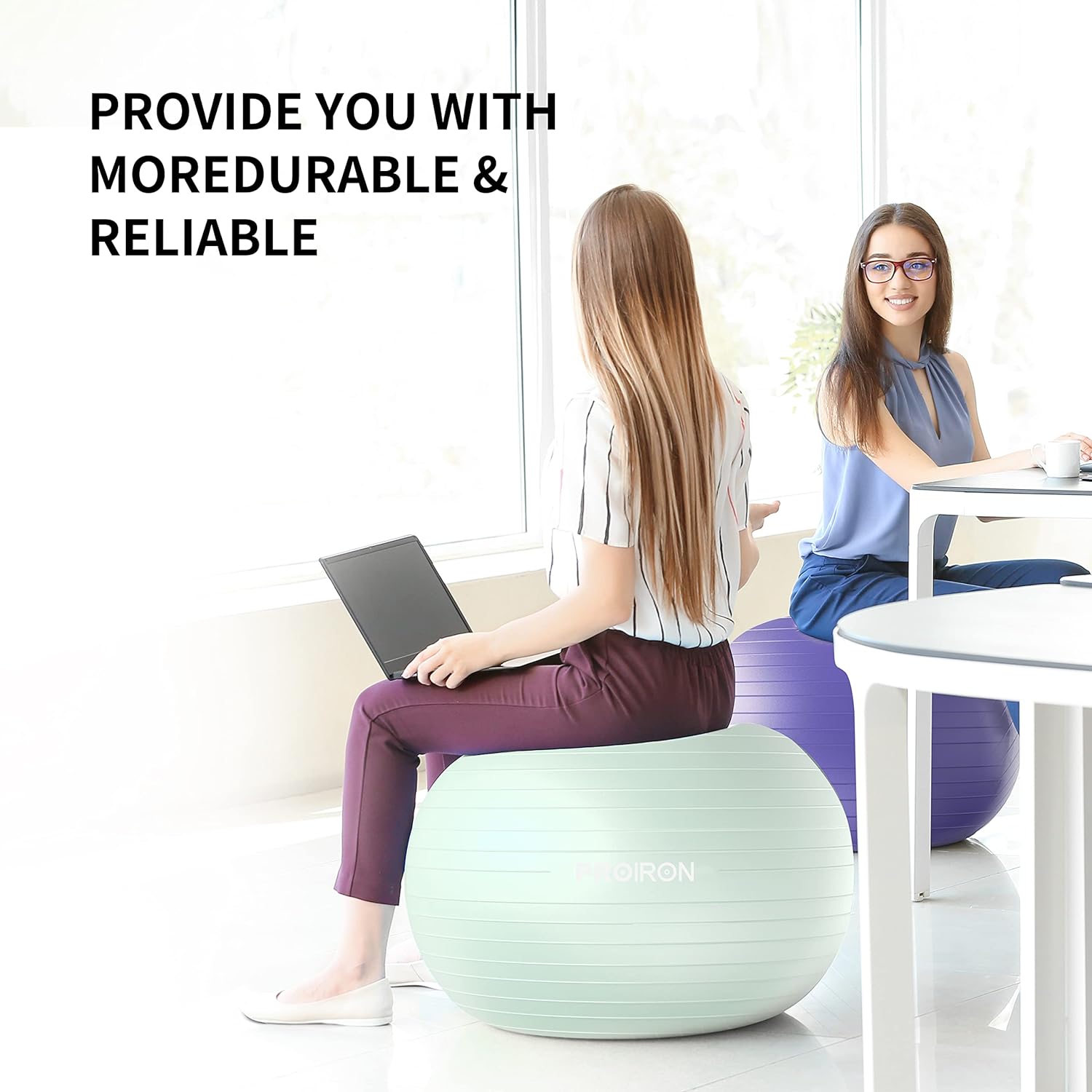كرة يوغا مضاد للانفجار من برويرون مع مضخة سريعة مقاومة للانزلاق لصالة الالعاب الرياضية، كرة توازن 500 كجم للبيلاتس واليوغا والولادة والثبات خلال الحمل والتمارين الرياضية (55-75 سم)