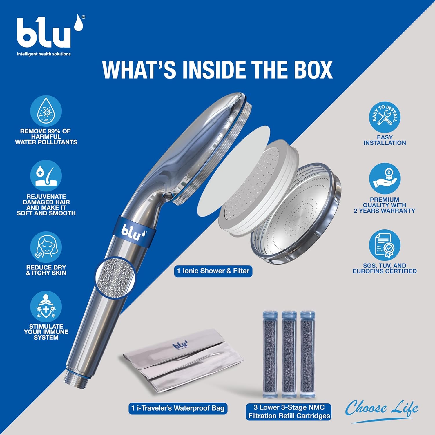فلتر استحمام بلو- رأس الدش المعالج بفلتر متعدد المراحل
