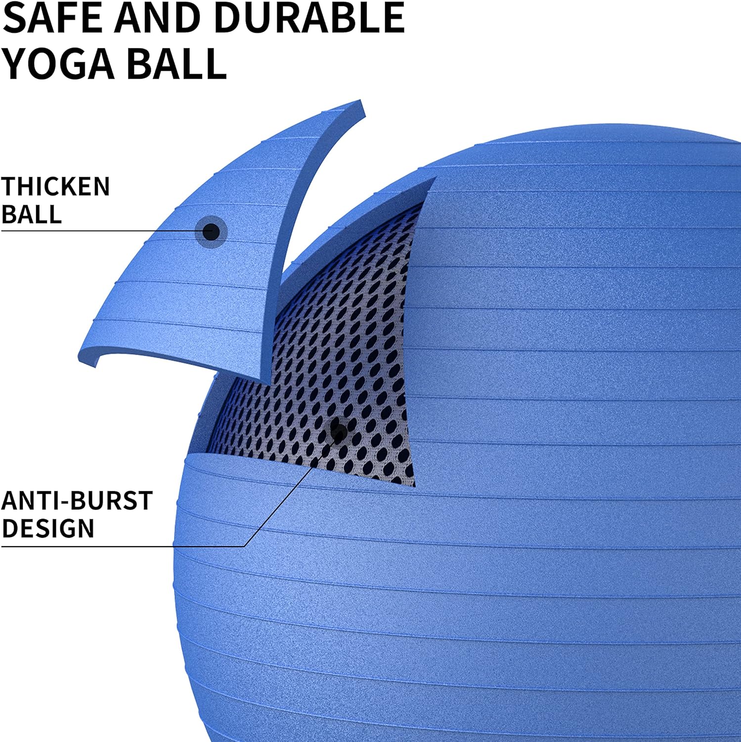 كرة يوغا مضاد للانفجار من برويرون مع مضخة سريعة مقاومة للانزلاق لصالة الالعاب الرياضية، كرة توازن 500 كجم للبيلاتس واليوغا والولادة والثبات خلال الحمل والتمارين الرياضية (55-75 سم)