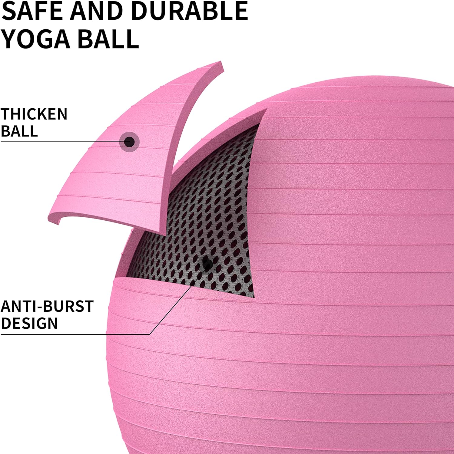 كرة يوغا مضاد للانفجار من برويرون مع مضخة سريعة مقاومة للانزلاق لصالة الالعاب الرياضية، كرة توازن 500 كجم للبيلاتس واليوغا والولادة والثبات خلال الحمل والتمارين الرياضية (55-75 سم)