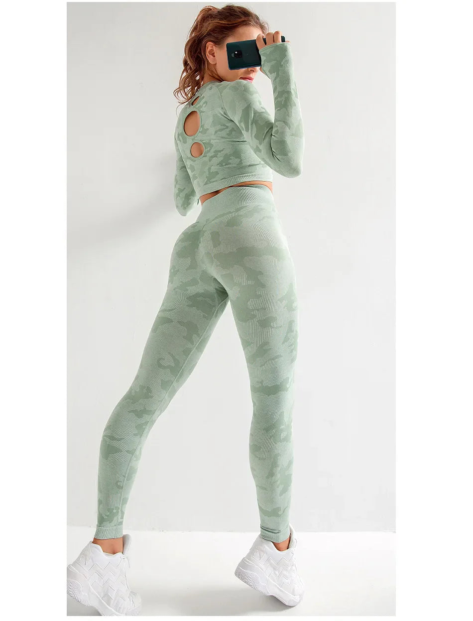 Tie Dyeing Seamless Yoga Set Gym Fitness Two Piece Set Women Clothing Sexy Back Crop Top High Waist Workout Leggings Sportswear