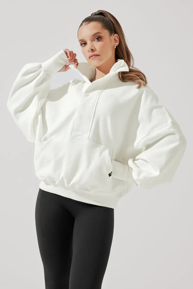 Ooey Gooey Half Zip Sweater - Almond Milk POPFLEX®