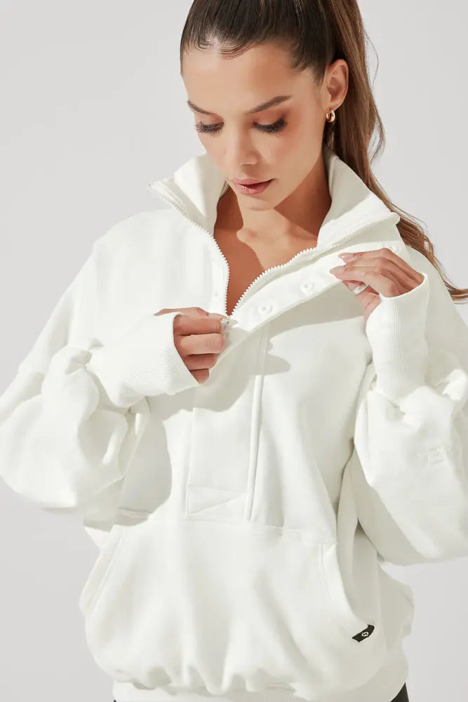 Ooey Gooey Half Zip Sweater - Almond Milk POPFLEX®