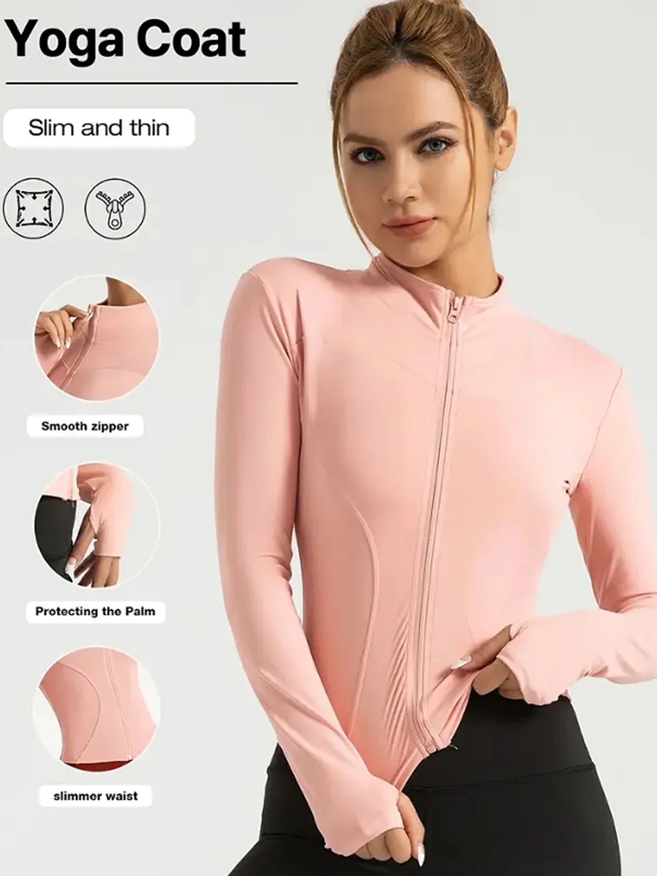 Fitness jacket, women's tight quick-drying top, 2025 autumn edition, long-sleeved sun-protective stand-up collar, sports Pilates