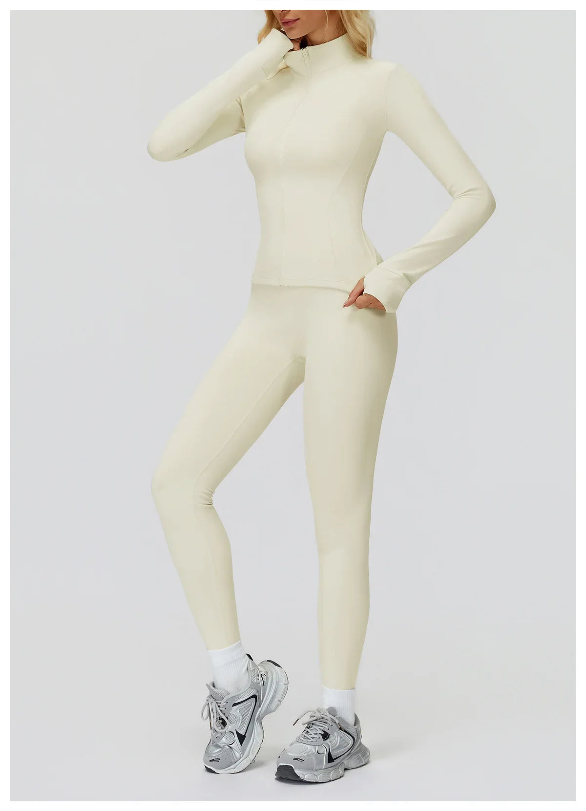 2PCS Yoga Set Workout Sets Women Sportswear Gym Clothing Fitness Zipper Long Sleeve High Waist Leggings Sports Suits Yoga Suit