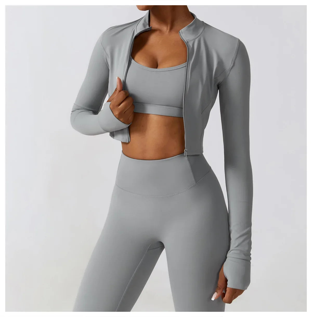 Women's Long Sleeve Top Zipper Jacket Yoga Shirts Running T-Shirt Workout Fitness Gym Sports Top Training Crop Top Clothes