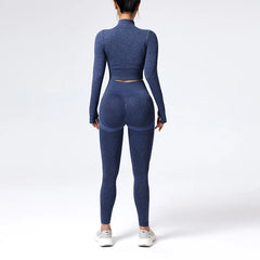 Women's High-Waist Trendy Gym Matching Set Seamless Yoga Outfit Set Sportswear Woman Gym Sports Leggings and Crop Top Activewear