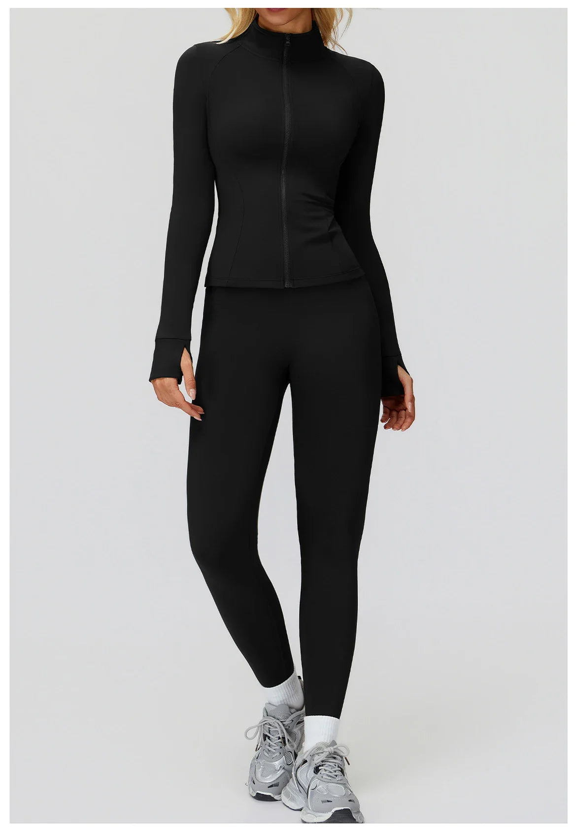 2PCS Yoga Set Workout Sets Women Sportswear Gym Clothing Fitness Zipper Long Sleeve High Waist Leggings Sports Suits Yoga Suit