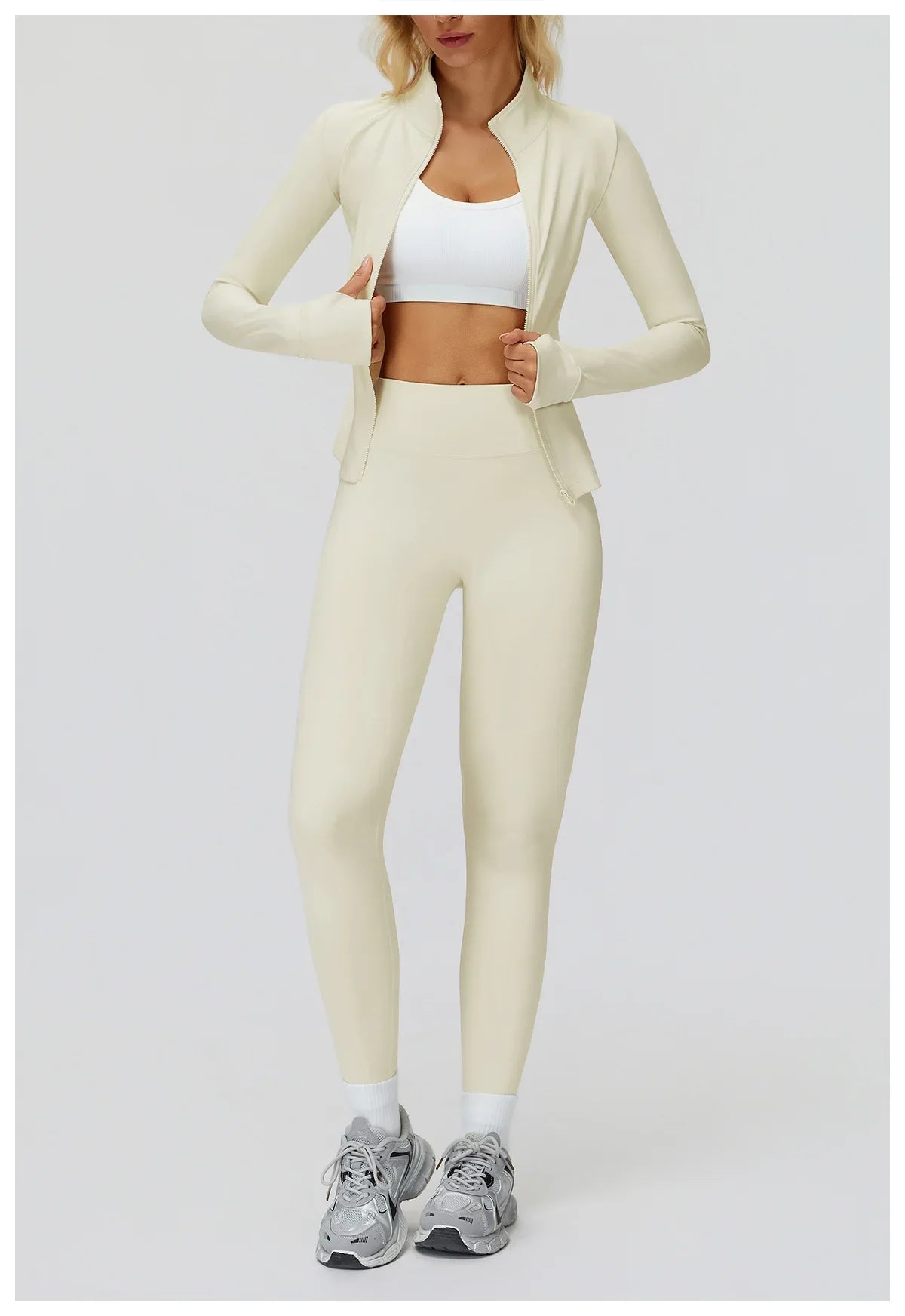 2PCS Yoga Set Workout Sets Women Sportswear Gym Clothing Fitness Zipper Long Sleeve High Waist Leggings Sports Suits Yoga Suit