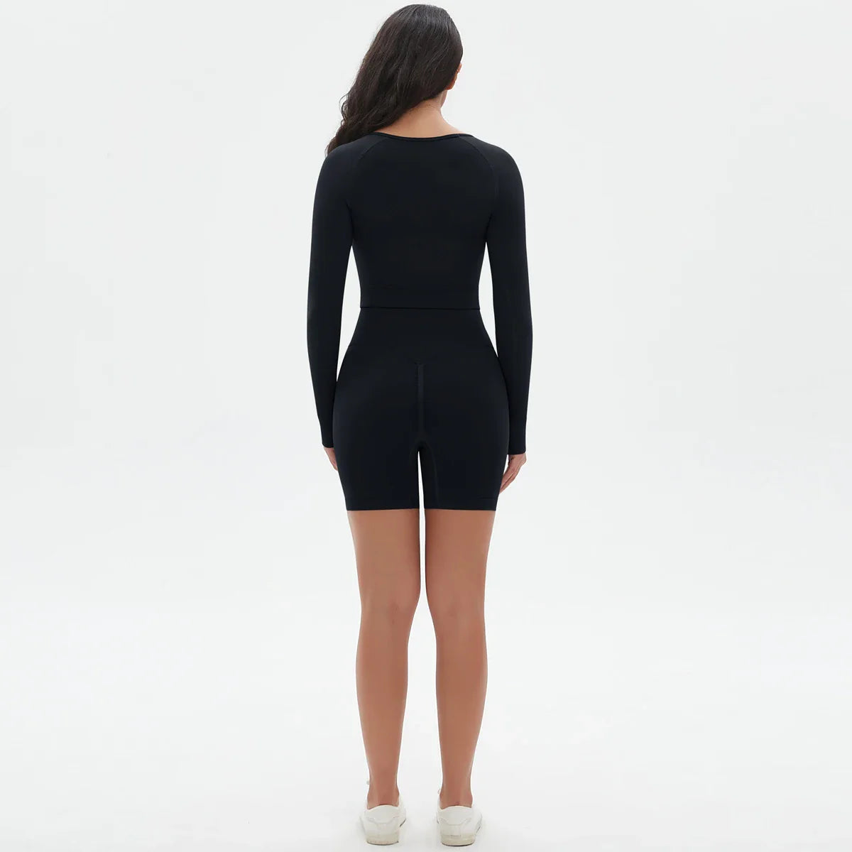 High Waist Seamless Fitness Sports Yoga Shorts Long Sleeved Set Woman Tight Solid Color Workout Top Summer Breathable Yoga Set