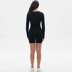 High Waist Seamless Fitness Sports Yoga Shorts Long Sleeved Set Woman Tight Solid Color Workout Top Summer Breathable Yoga Set