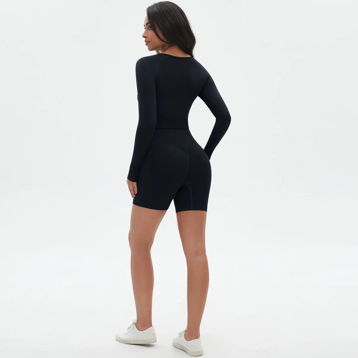 High Waist Seamless Fitness Sports Yoga Shorts Long Sleeved Set Woman Tight Solid Color Workout Top Summer Breathable Yoga Set