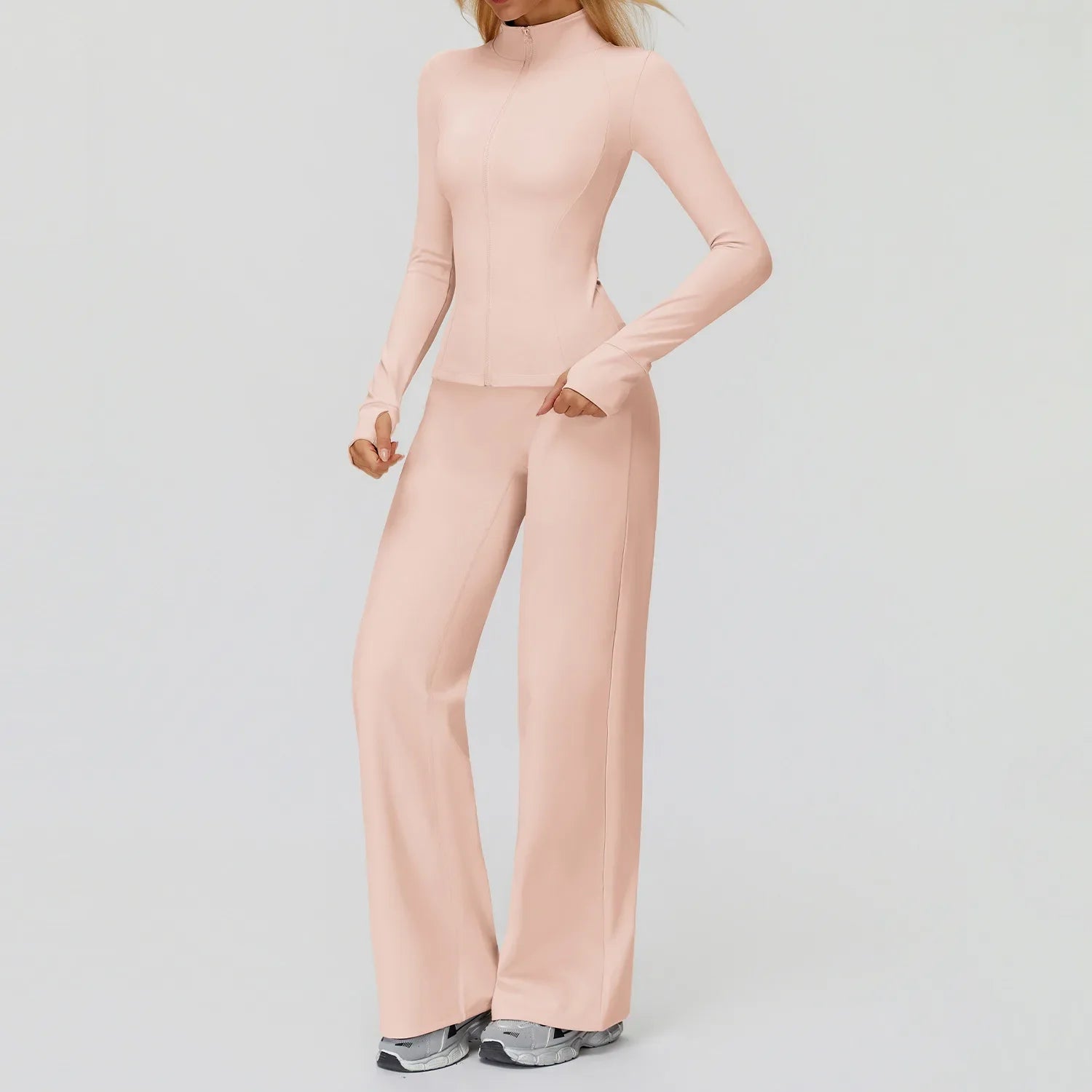 2PCS Yoga Set Workout Sets Women Sportswear Gym Clothing Fitness Zipper Long Sleeve High Waist Leggings Sports Suits Yoga Suit