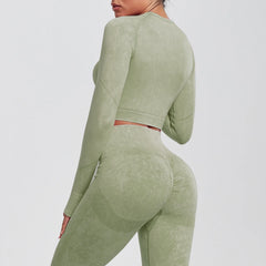 Women's Long Sleeves Round Neck Wash Exercise Activewear Sport Tops Skinny Stretch Activewear Running Wear