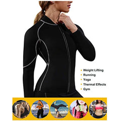 Sauna Suit for Women Sweat Body Shaper Hot Thermal Fat Burning Waist Trainer Long Sleeves Zipper Shirts Workout Shapewear Tops