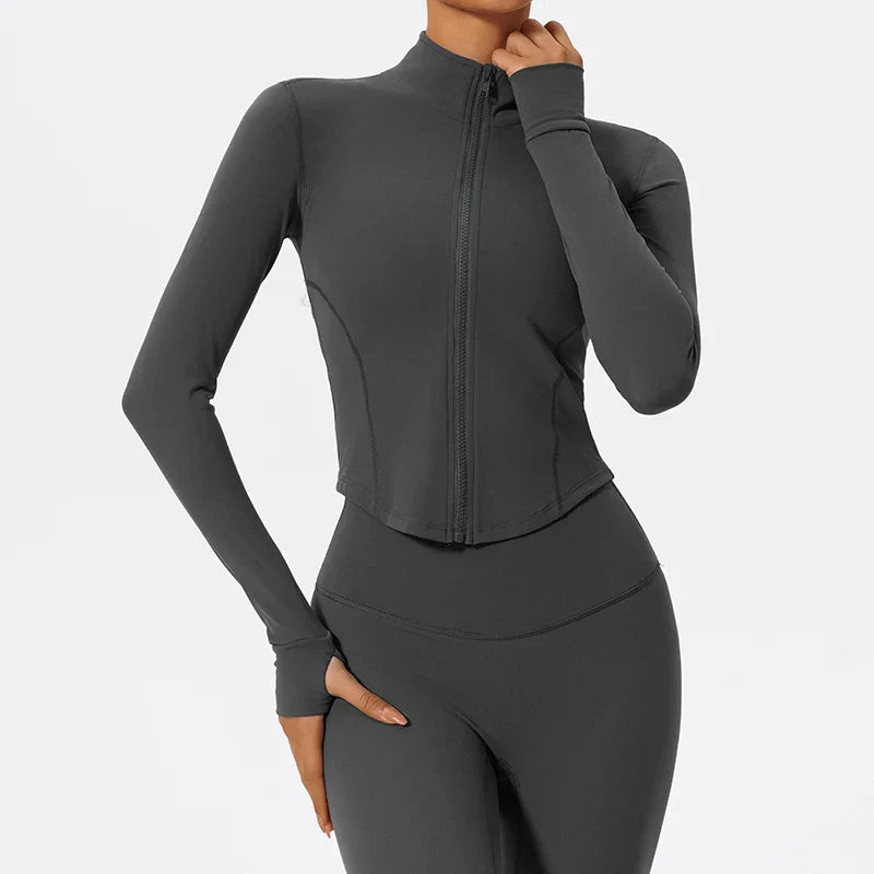 Hearuisavy Ultra-Soft Fabrics Casual Tight Sports Jackets Women Zipper Yoga Clothes Female Quick-Dry Long Sleeve Sportswear
