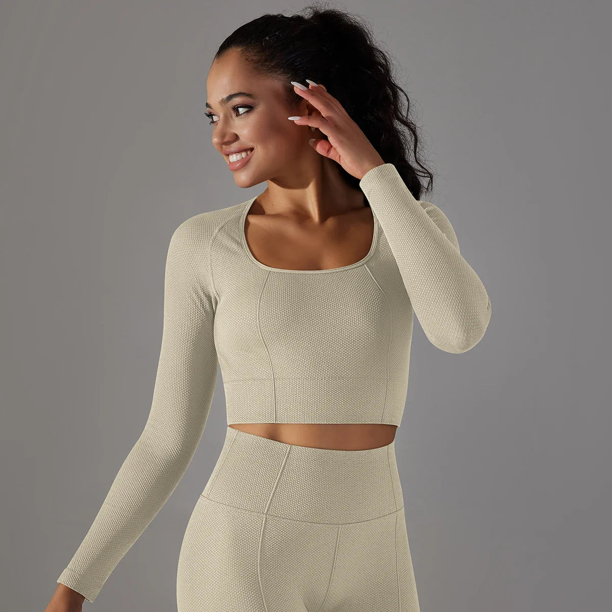 Women Yoga Shirt Gym Top Long Sleeves  Fitness Sport Women Clothing Elastic Breathable Pilates Long Sleeve Crop Tops Activewear