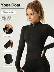 Fitness jacket, women's tight quick-drying top, 2025 autumn edition, long-sleeved sun-protective stand-up collar, sports Pilates