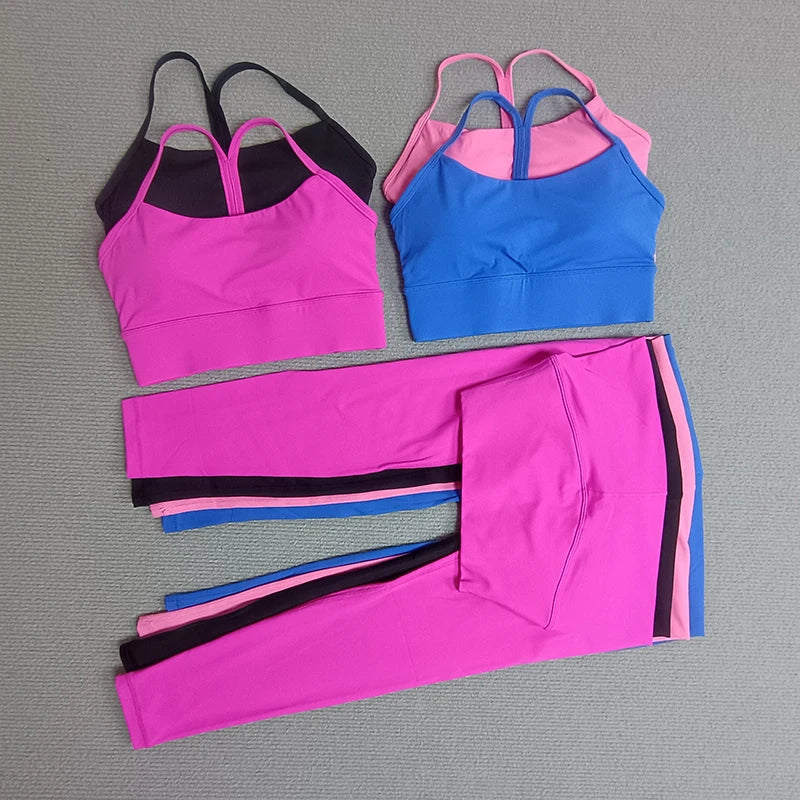 2 Pieces Yoga Clothes Sets Gym Sports Set Fitness Suits Women Cross Back Bra Top High Waist Leggings Running Workout Tracksuit