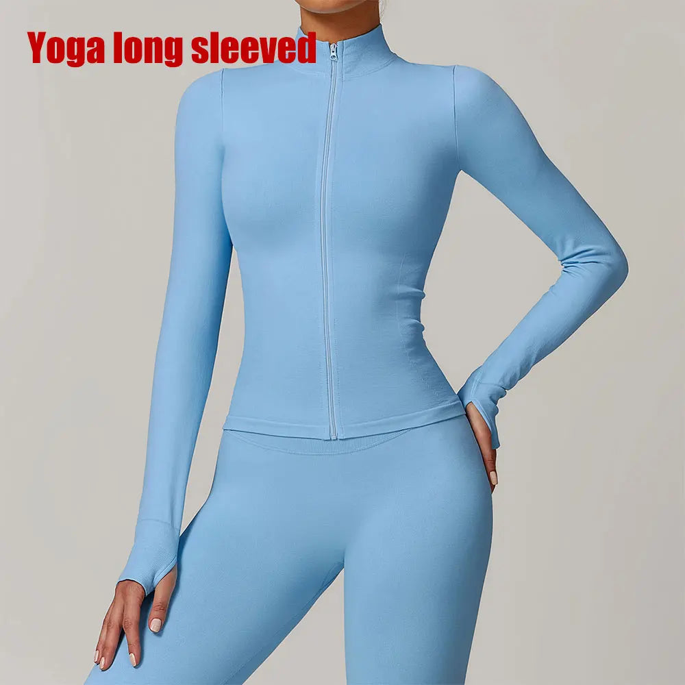 Seamless Yoga Slothes Women's Top Standing Collar Long Sleeved Sports Jacket Running Training Fitness Top Windproof Running Suit