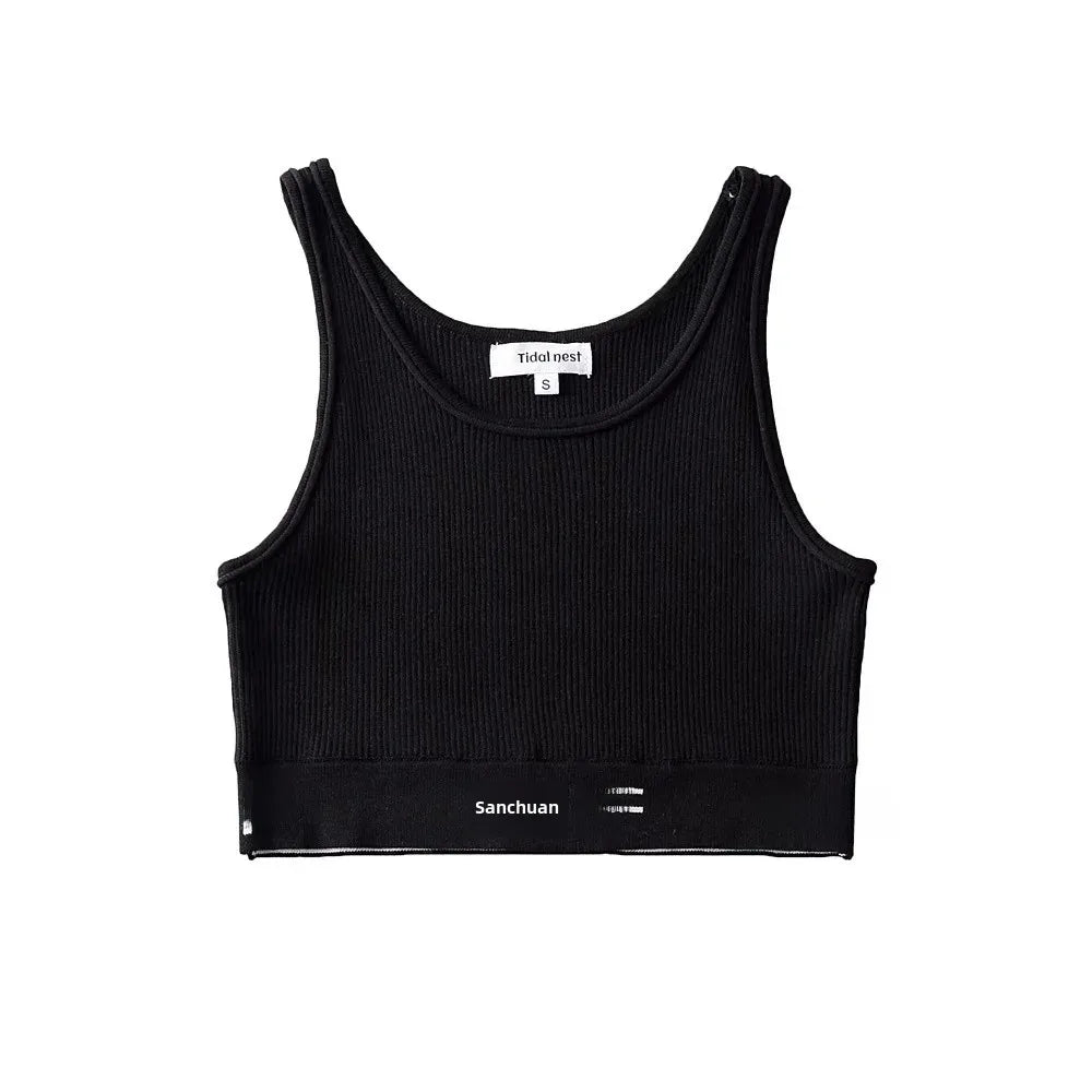 Summer New Style Women's Pure Desire Spicy Girl Color Block Elastic Slim Fit Cuffed Letter Knitted Halter Top Vest Cotton