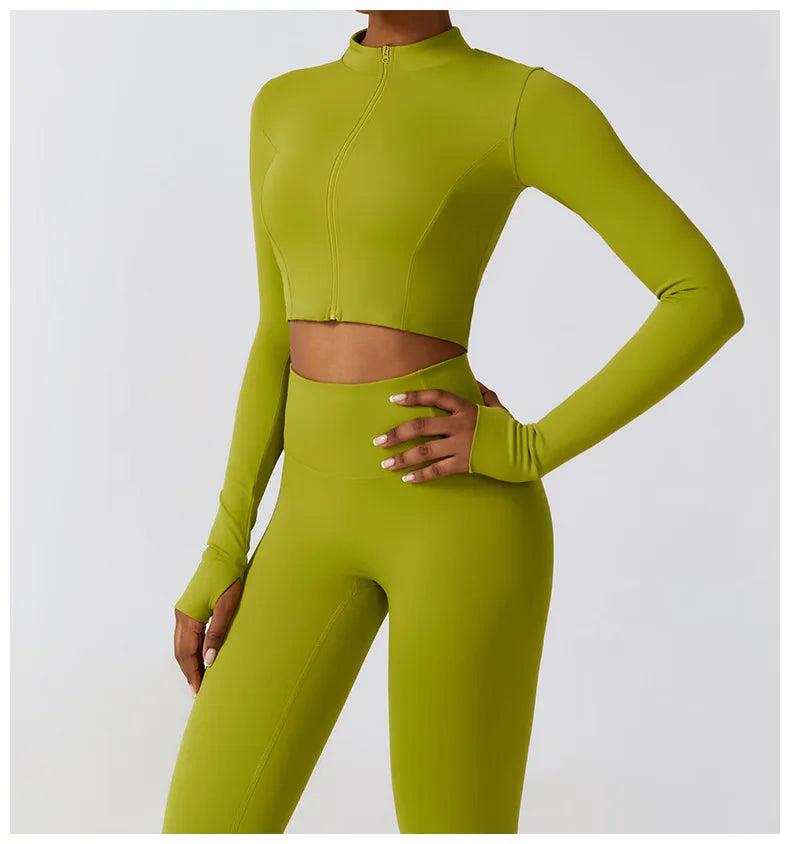 Women's Long Sleeve Top Zipper Jacket Yoga Shirts Running T-Shirt Workout Fitness Gym Sports Top Training Crop Top Clothes