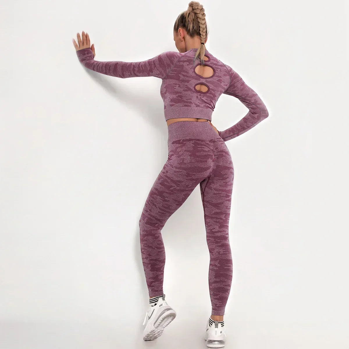 Tie Dyeing Seamless Yoga Set Gym Fitness Two Piece Set Women Clothing Sexy Back Crop Top High Waist Workout Leggings Sportswear