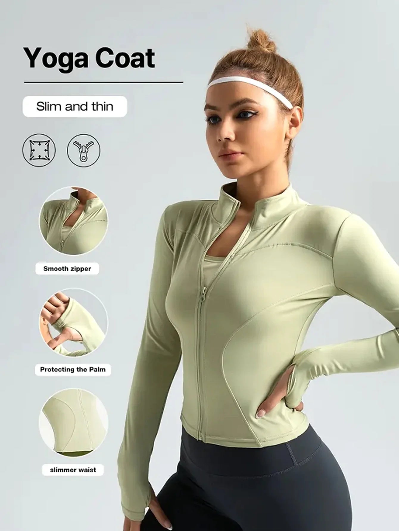 Fitness jacket, women's tight quick-drying top, 2025 autumn edition, long-sleeved sun-protective stand-up collar, sports Pilates